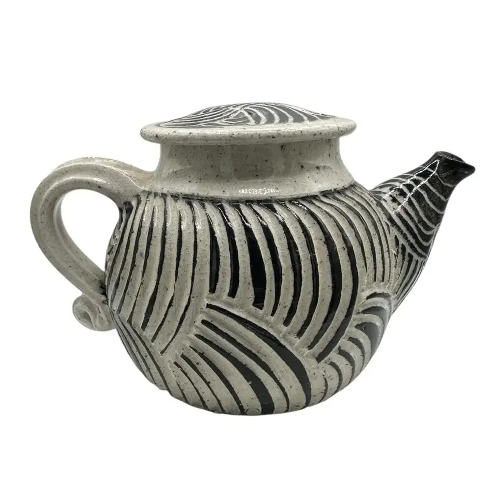 Handmade Artistic Stoneware Teapot Textured Artist Signed